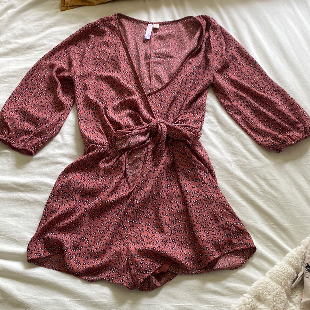 Pink, navy, and white floral romper